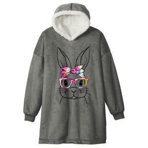 Cute Bunny Rabbit Face Tie Dye Glasses Girl Happy Easter Day Hooded Wearable Blanket