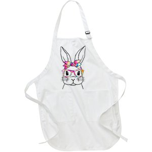 Cute Bunny Rabbit Face Tie Dye Glasses Girl Happy Easter Day Full-Length Apron With Pockets