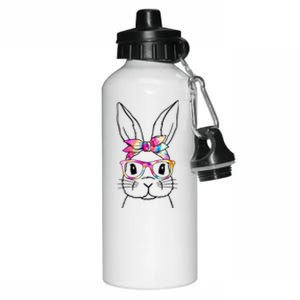 Cute Bunny Rabbit Face Tie Dye Glasses Girl Happy Easter Day Aluminum Water Bottle