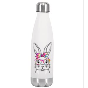 Cute Bunny Rabbit Face Tie Dye Glasses Girl Happy Easter Day Stainless Steel Insulated Water Bottle