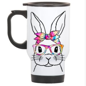 Cute Bunny Rabbit Face Tie Dye Glasses Girl Happy Easter Day Stainless Steel Travel Mug