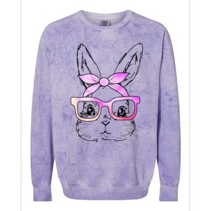 Cute Bunny Rabbit Face Tie Dye Glasses Girl Happy Easter Day Colorblast Crewneck Sweatshirt