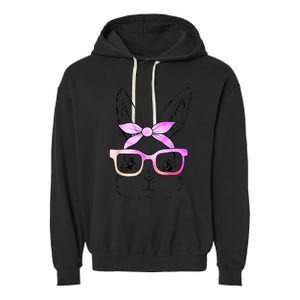 Cute Bunny Rabbit Face Tie Dye Glasses Girl Happy Easter Day Garment-Dyed Fleece Hoodie