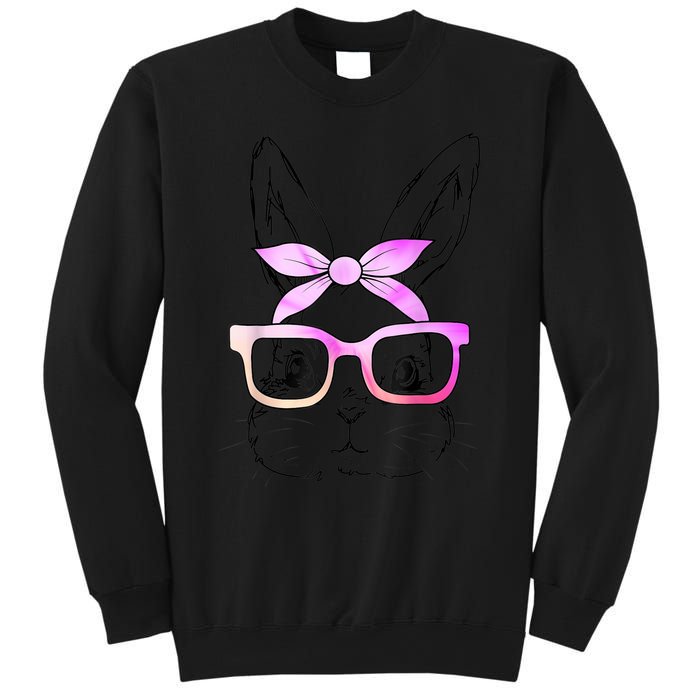 Cute Bunny Rabbit Face Tie Dye Glasses Girl Happy Easter Day Sweatshirt