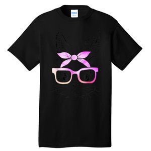 Cute Bunny Rabbit Face Tie Dye Glasses Girl Happy Easter Day Tall T-Shirt