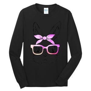 Cute Bunny Rabbit Face Tie Dye Glasses Girl Happy Easter Day Tall Long Sleeve T-Shirt