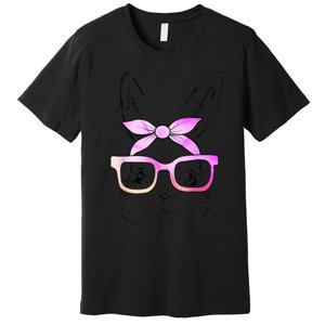 Cute Bunny Rabbit Face Tie Dye Glasses Girl Happy Easter Day Premium T-Shirt