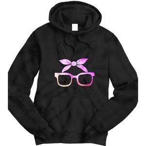 Cute Bunny Rabbit Face Tie Dye Glasses Girl Happy Easter Day Tie Dye Hoodie