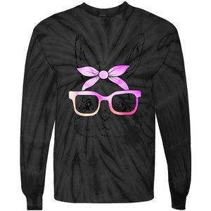 Cute Bunny Rabbit Face Tie Dye Glasses Girl Happy Easter Day Tie-Dye Long Sleeve Shirt