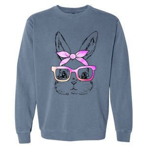 Cute Bunny Rabbit Face Tie Dye Glasses Girl Happy Easter Day Garment-Dyed Sweatshirt