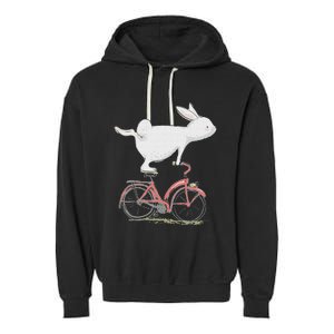 Cute Bunny Rabbit On Bike Cycling Bicycle & Gift Garment-Dyed Fleece Hoodie