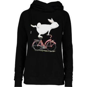 Cute Bunny Rabbit On Bike Cycling Bicycle & Gift Womens Funnel Neck Pullover Hood