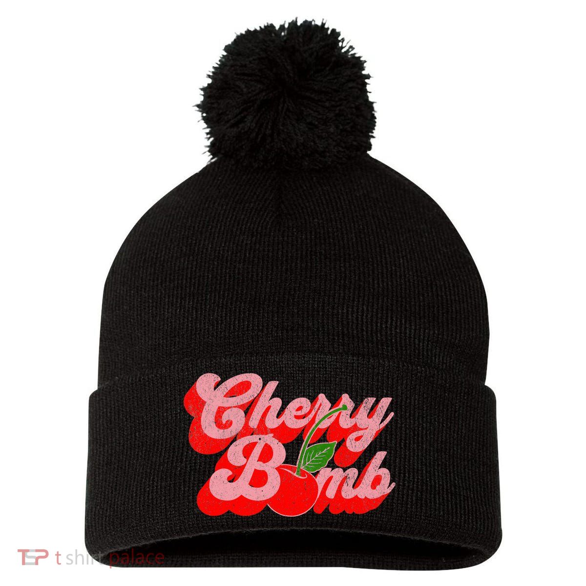Cherry Bomb Retro 70s Vintage Style Cute Pom Pom 12in Knit Beanie