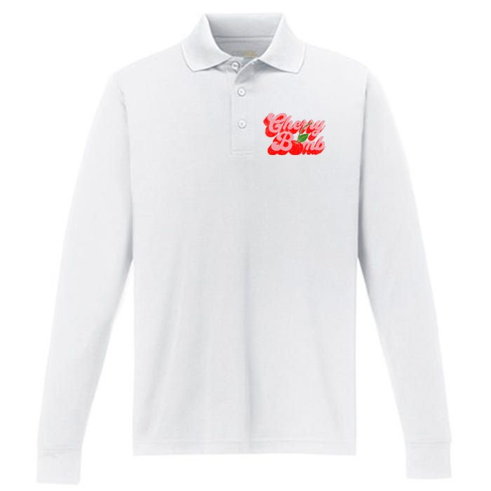 Cherry Bomb Retro 70s Vintage Style Cute Performance Long Sleeve Polo