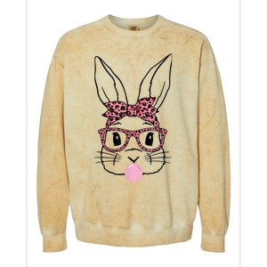 Cute Bunny Rabbit Face Leopard Glasses Girl Happy Easter Day Colorblast Crewneck Sweatshirt