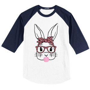 Cute Bunny Rabbit Face Leopard Glasses Girl Happy Easter Day Baseball Sleeve Shirt