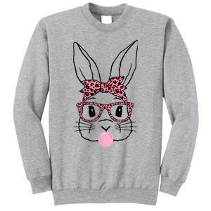 Cute Bunny Rabbit Face Leopard Glasses Girl Happy Easter Day Tall Sweatshirt