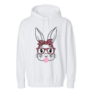 Cute Bunny Rabbit Face Leopard Glasses Girl Happy Easter Day Garment-Dyed Fleece Hoodie