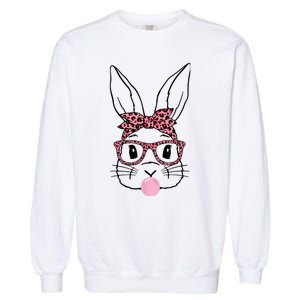 Cute Bunny Rabbit Face Leopard Glasses Girl Happy Easter Day Garment-Dyed Sweatshirt