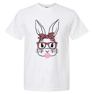 Cute Bunny Rabbit Face Leopard Glasses Girl Happy Easter Day Garment-Dyed Heavyweight T-Shirt