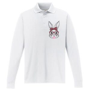 Cute Bunny Rabbit Face Leopard Glasses Girl Happy Easter Day Performance Long Sleeve Polo