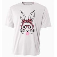 Cute Bunny Rabbit Face Leopard Glasses Girl Happy Easter Day Cooling Performance Crew T-Shirt