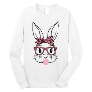 Cute Bunny Rabbit Face Leopard Glasses Girl Happy Easter Day Long Sleeve Shirt