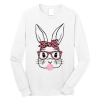 Cute Bunny Rabbit Face Leopard Glasses Girl Happy Easter Day Long Sleeve Shirt