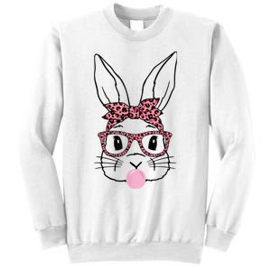 Cute Bunny Rabbit Face Leopard Glasses Girl Happy Easter Day Sweatshirt