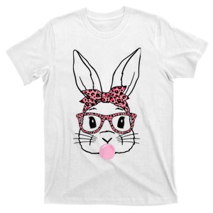 Cute Bunny Rabbit Face Leopard Glasses Girl Happy Easter Day T-Shirt