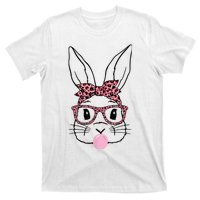 Cute Bunny Rabbit Face Leopard Glasses Girl Happy Easter Day T-Shirt