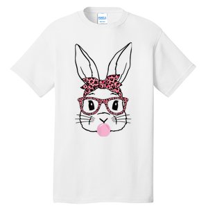 Cute Bunny Rabbit Face Leopard Glasses Girl Happy Easter Day Tall T-Shirt