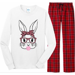 Cute Bunny Rabbit Face Leopard Glasses Girl Happy Easter Day Long Sleeve Pajama Set