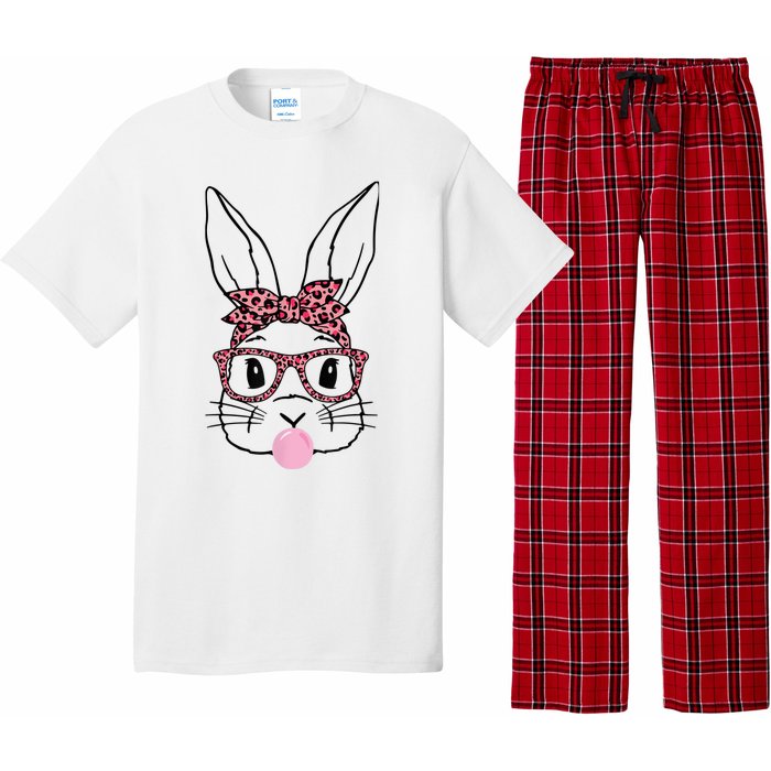 Cute Bunny Rabbit Face Leopard Glasses Girl Happy Easter Day Pajama Set