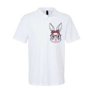 Cute Bunny Rabbit Face Leopard Glasses Girl Happy Easter Day Softstyle Adult Sport Polo