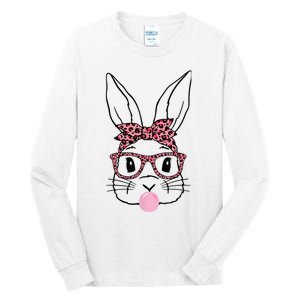 Cute Bunny Rabbit Face Leopard Glasses Girl Happy Easter Day Tall Long Sleeve T-Shirt