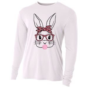 Cute Bunny Rabbit Face Leopard Glasses Girl Happy Easter Day Cooling Performance Long Sleeve Crew