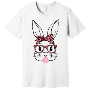 Cute Bunny Rabbit Face Leopard Glasses Girl Happy Easter Day Premium T-Shirt