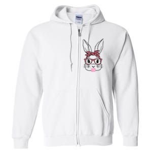 Cute Bunny Rabbit Face Leopard Glasses Girl Happy Easter Day Full Zip Hoodie