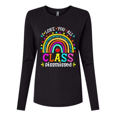 Cute Boho Rainbow Class Dismissed Last Day Of School Teacher Womens Cotton Relaxed Long Sleeve T-Shirt