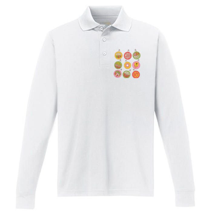 Christmas Ball Retro Ornaments Performance Long Sleeve Polo