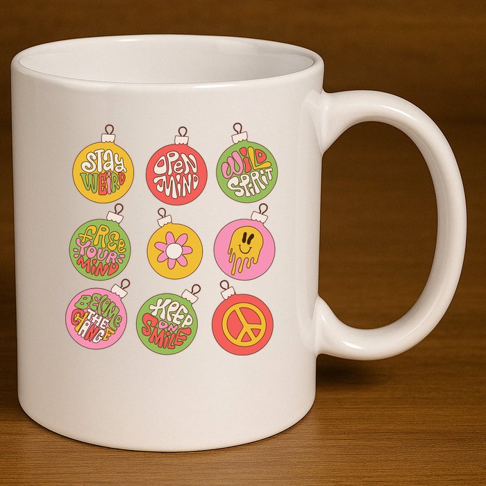 Christmas Ball Retro Ornaments 11oz C Handle Ceramic Mug