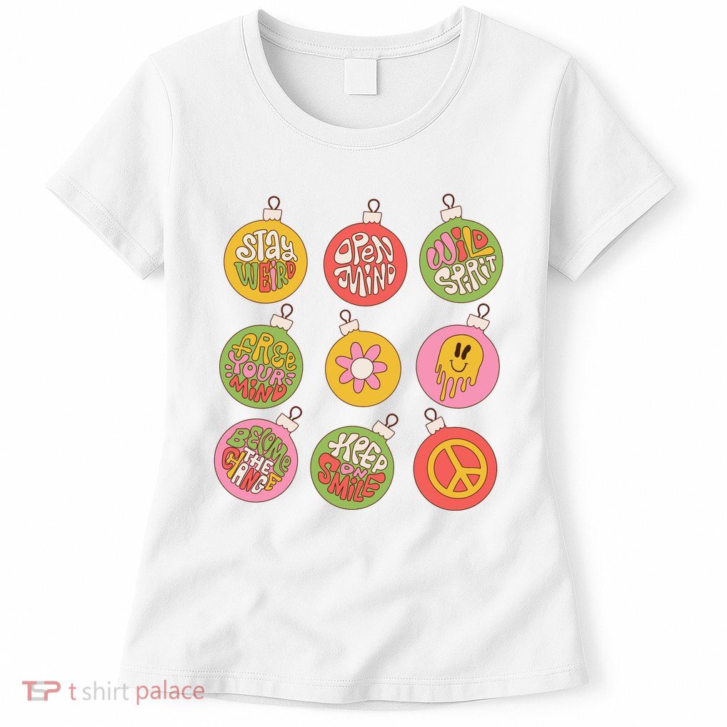 Christmas Ball Retro Ornaments Womens T-Shirt