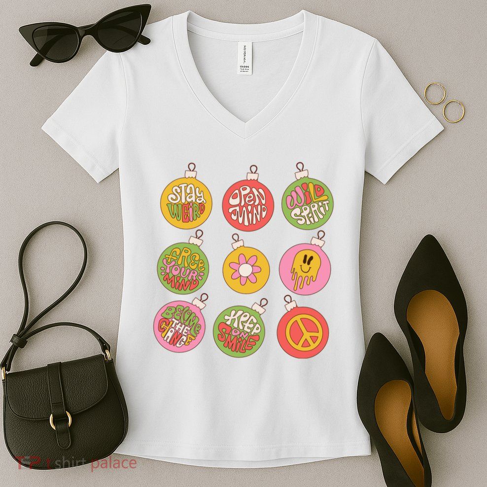 Christmas Ball Retro Ornaments Women's V-Neck T-Shirt