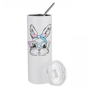 Cute Bunny Rabbit Face Tie Dye Glasses Girl Happy Easter Day Stainless Steel Tumbler