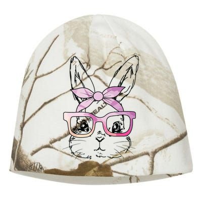 Cute Bunny Rabbit Face Tie Dye Glasses Girl Happy Easter Day Kati - Camo Knit Beanie