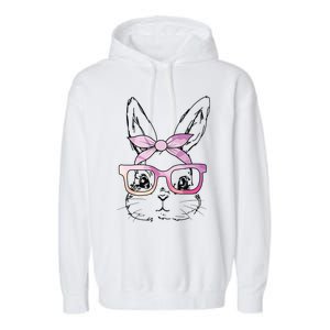 Cute Bunny Rabbit Face Tie Dye Glasses Girl Happy Easter Day Garment-Dyed Fleece Hoodie