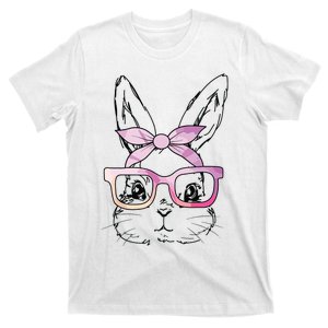 Cute Bunny Rabbit Face Tie Dye Glasses Girl Happy Easter Day T-Shirt