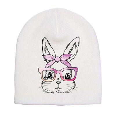 Cute Bunny Rabbit Face Tie Dye Glasses Girl Happy Easter Day Short Acrylic Beanie