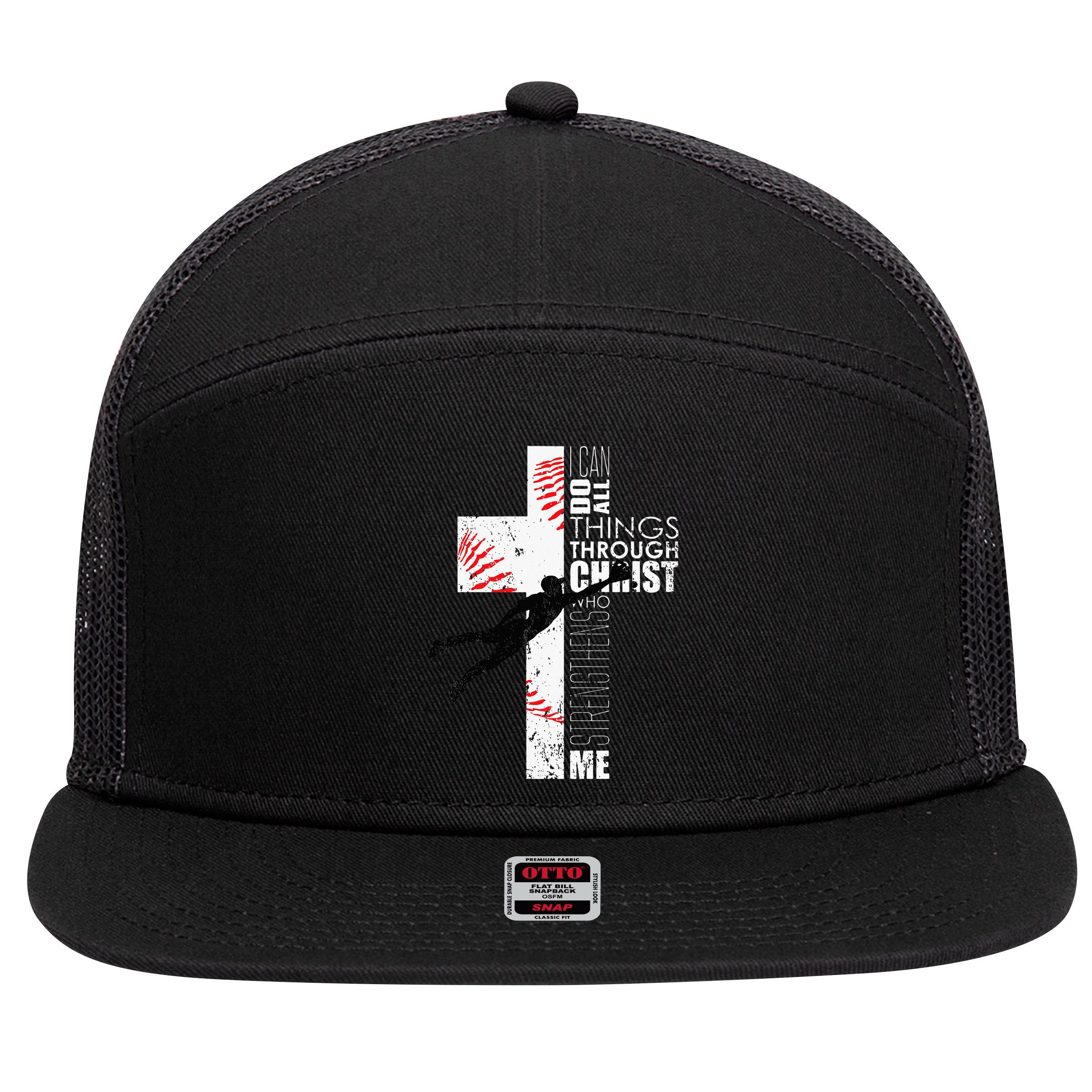 Christian Baseball Religious Cross  7 Panel Mesh Trucker Snapback Hat